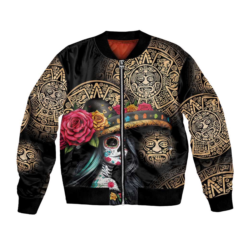 La Calavera Catrina Aztec Circle Bomber Jacket Dia de Muertos - Wonder Print Shop