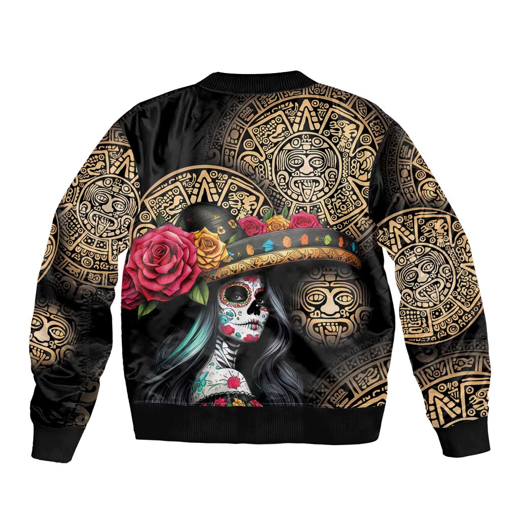 La Calavera Catrina Aztec Circle Bomber Jacket Dia de Muertos - Wonder Print Shop