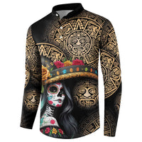 La Calavera Catrina Aztec Circle Button Sweatshirt Dia de Muertos - Wonder Print Shop