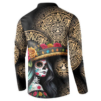 La Calavera Catrina Aztec Circle Button Sweatshirt Dia de Muertos - Wonder Print Shop