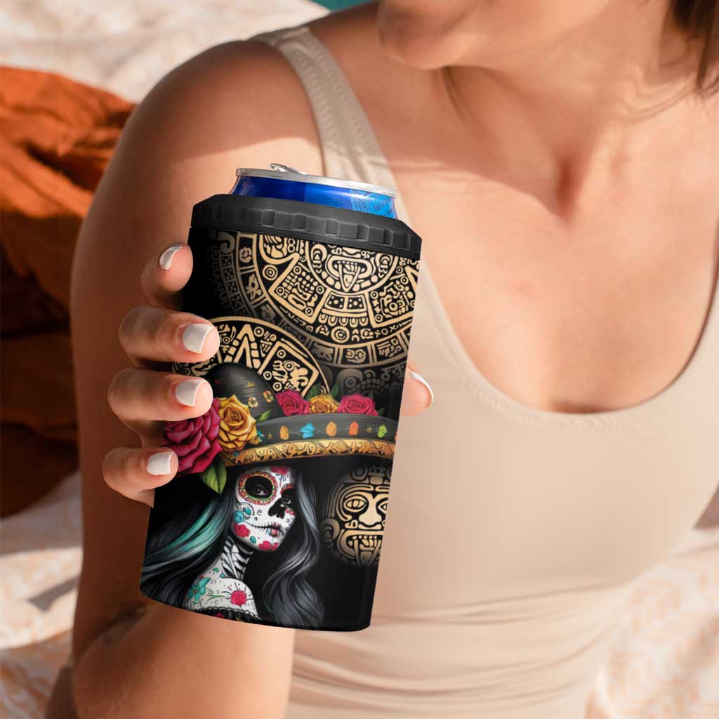 La Calavera Catrina Aztec Circle 4 in 1 Can Cooler Tumbler Dia de Muertos - Wonder Print Shop