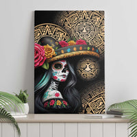 La Calavera Catrina Aztec Circle Canvas Wall Art Dia de Muertos - Wonder Print Shop