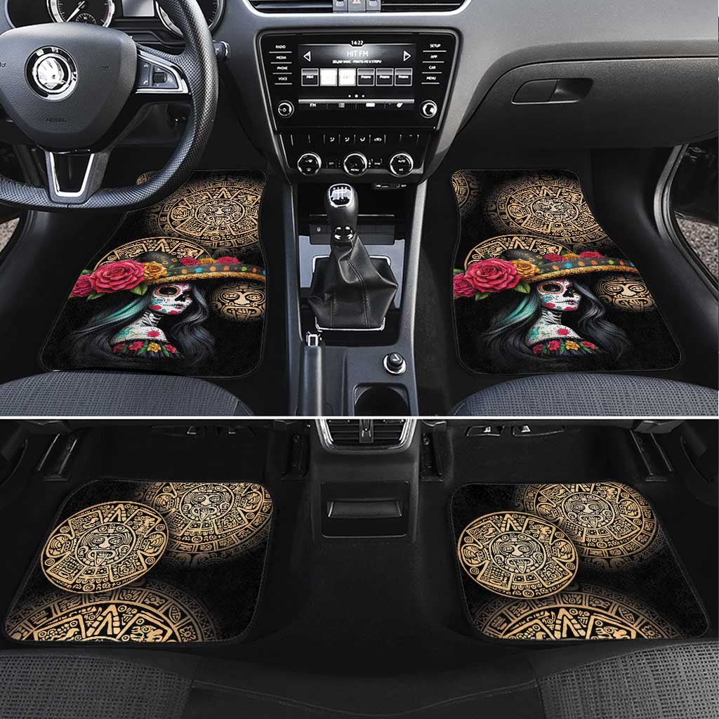 La Calavera Catrina Aztec Circle Car Mats Dia de Muertos - Wonder Print Shop
