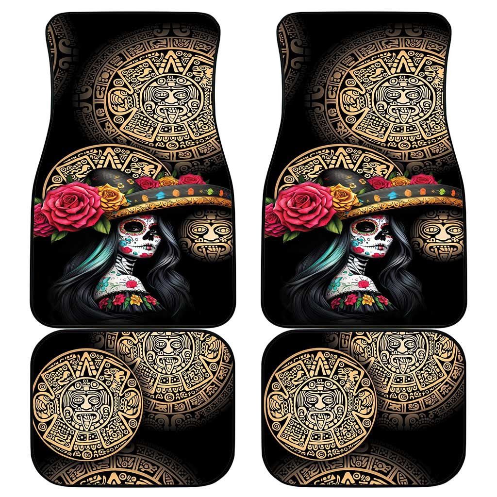 La Calavera Catrina Aztec Circle Car Mats Dia de Muertos - Wonder Print Shop