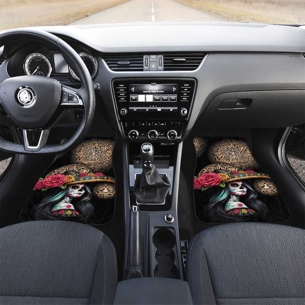 La Calavera Catrina Aztec Circle Car Mats Dia de Muertos - Wonder Print Shop