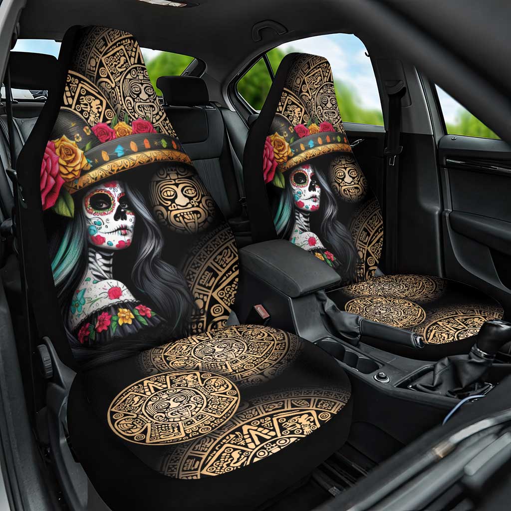 La Calavera Catrina Aztec Circle Car Seat Cover Dia de Muertos - Wonder Print Shop