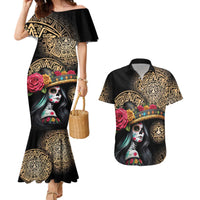 La Calavera Catrina Aztec Circle Couples Matching Mermaid Dress and Hawaiian Shirt Dia de Muertos - Wonder Print Shop