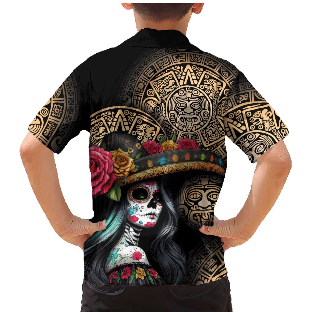 La Calavera Catrina Aztec Circle Family Matching Mermaid Dress and Hawaiian Shirt Dia de Muertos - Wonder Print Shop