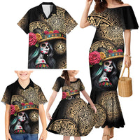 La Calavera Catrina Aztec Circle Family Matching Mermaid Dress and Hawaiian Shirt Dia de Muertos - Wonder Print Shop