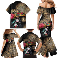 La Calavera Catrina Aztec Circle Family Matching Mermaid Dress and Hawaiian Shirt Dia de Muertos - Wonder Print Shop