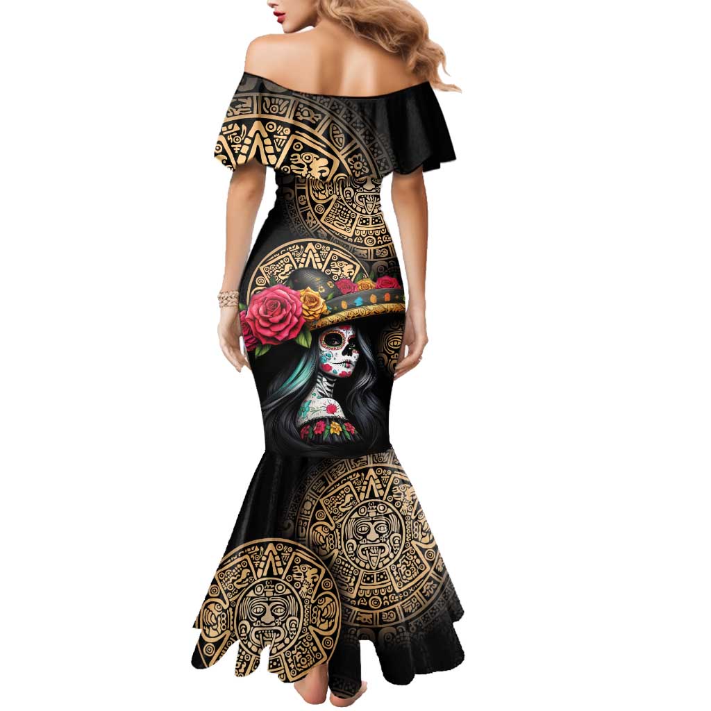 La Calavera Catrina Aztec Circle Family Matching Mermaid Dress and Hawaiian Shirt Dia de Muertos - Wonder Print Shop