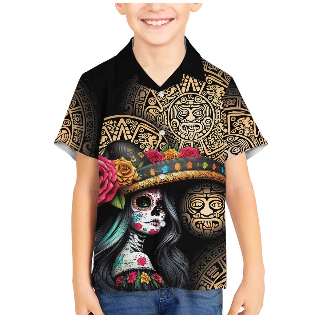 La Calavera Catrina Aztec Circle Family Matching Mermaid Dress and Hawaiian Shirt Dia de Muertos - Wonder Print Shop