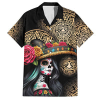 La Calavera Catrina Aztec Circle Family Matching Off Shoulder Maxi Dress and Hawaiian Shirt Dia de Muertos - Wonder Print Shop