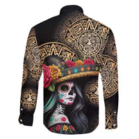 La Calavera Catrina Aztec Circle Family Matching Off Shoulder Maxi Dress and Hawaiian Shirt Dia de Muertos - Wonder Print Shop