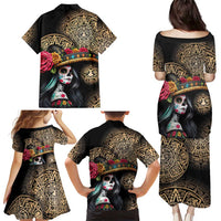 La Calavera Catrina Aztec Circle Family Matching Puletasi and Hawaiian Shirt Dia de Muertos - Wonder Print Shop
