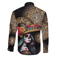 La Calavera Catrina Aztec Circle Family Matching Short Sleeve Bodycon Dress and Hawaiian Shirt Dia de Muertos - Wonder Print Shop
