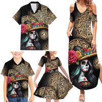 La Calavera Catrina Aztec Circle Family Matching Summer Maxi Dress and Hawaiian Shirt Dia de Muertos - Wonder Print Shop