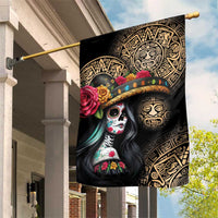 La Calavera Catrina Aztec Circle Garden Flag Dia de Muertos - Wonder Print Shop