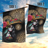 La Calavera Catrina Aztec Circle Garden Flag Dia de Muertos - Wonder Print Shop