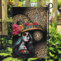La Calavera Catrina Aztec Circle Garden Flag Dia de Muertos - Wonder Print Shop