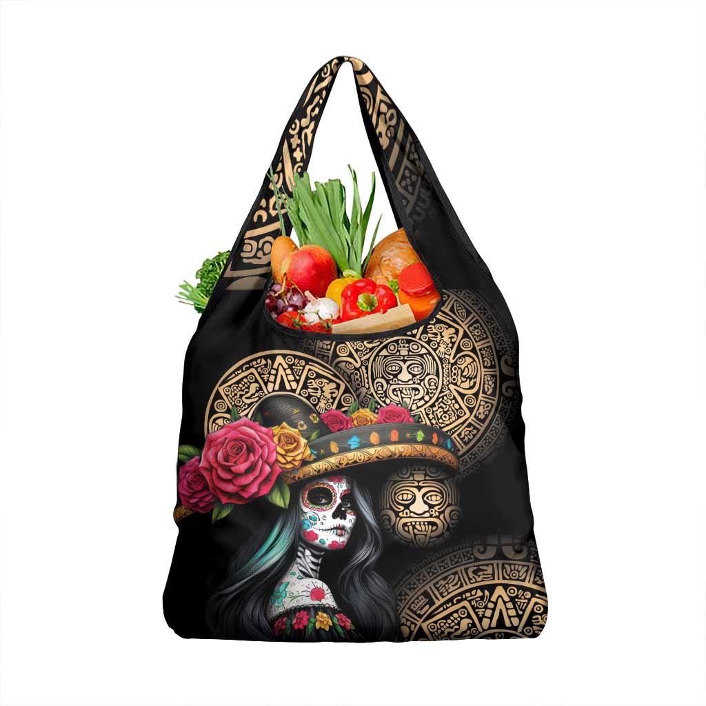La Calavera Catrina Aztec Circle Grocery Bag Dia de Muertos