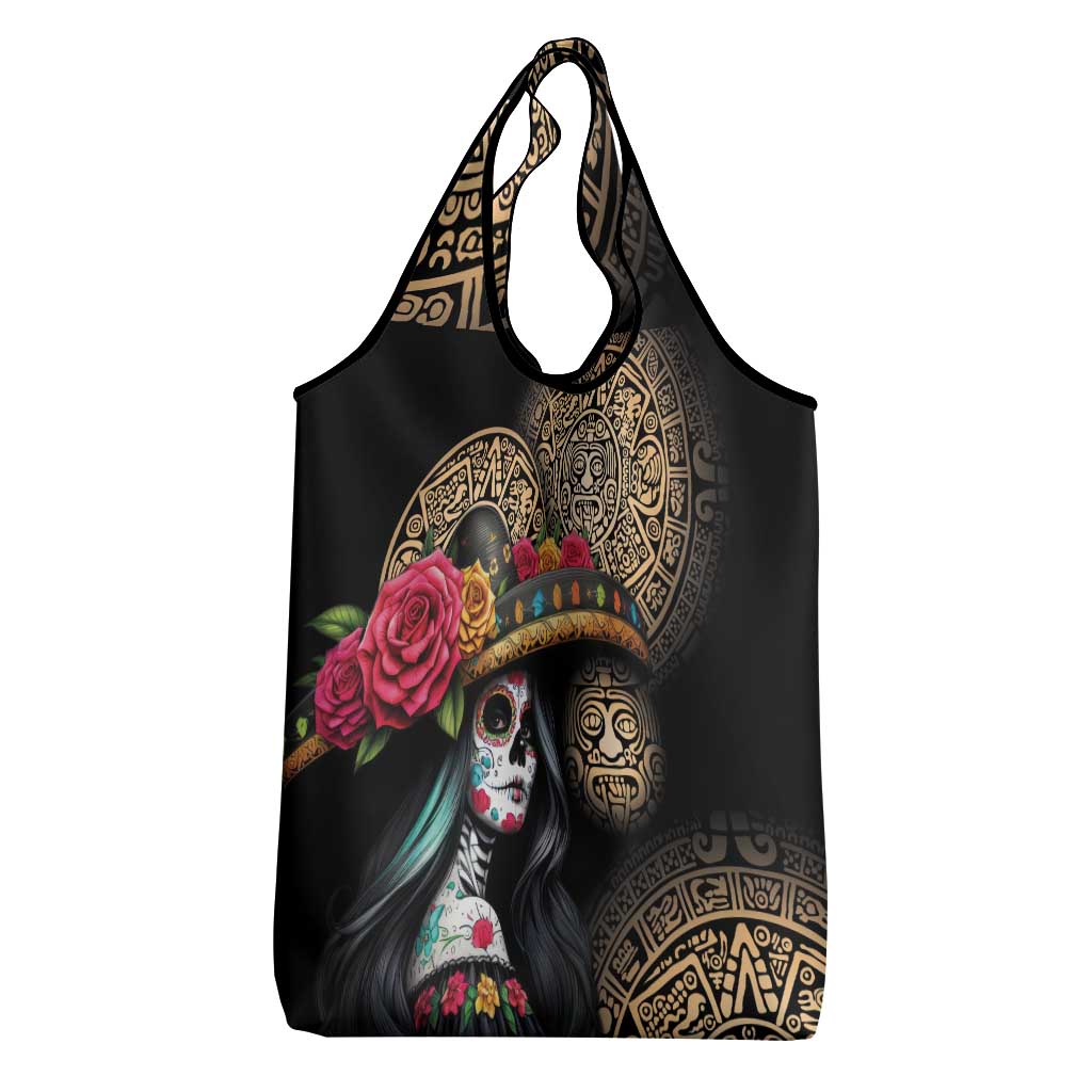 La Calavera Catrina Aztec Circle Grocery Bag Dia de Muertos