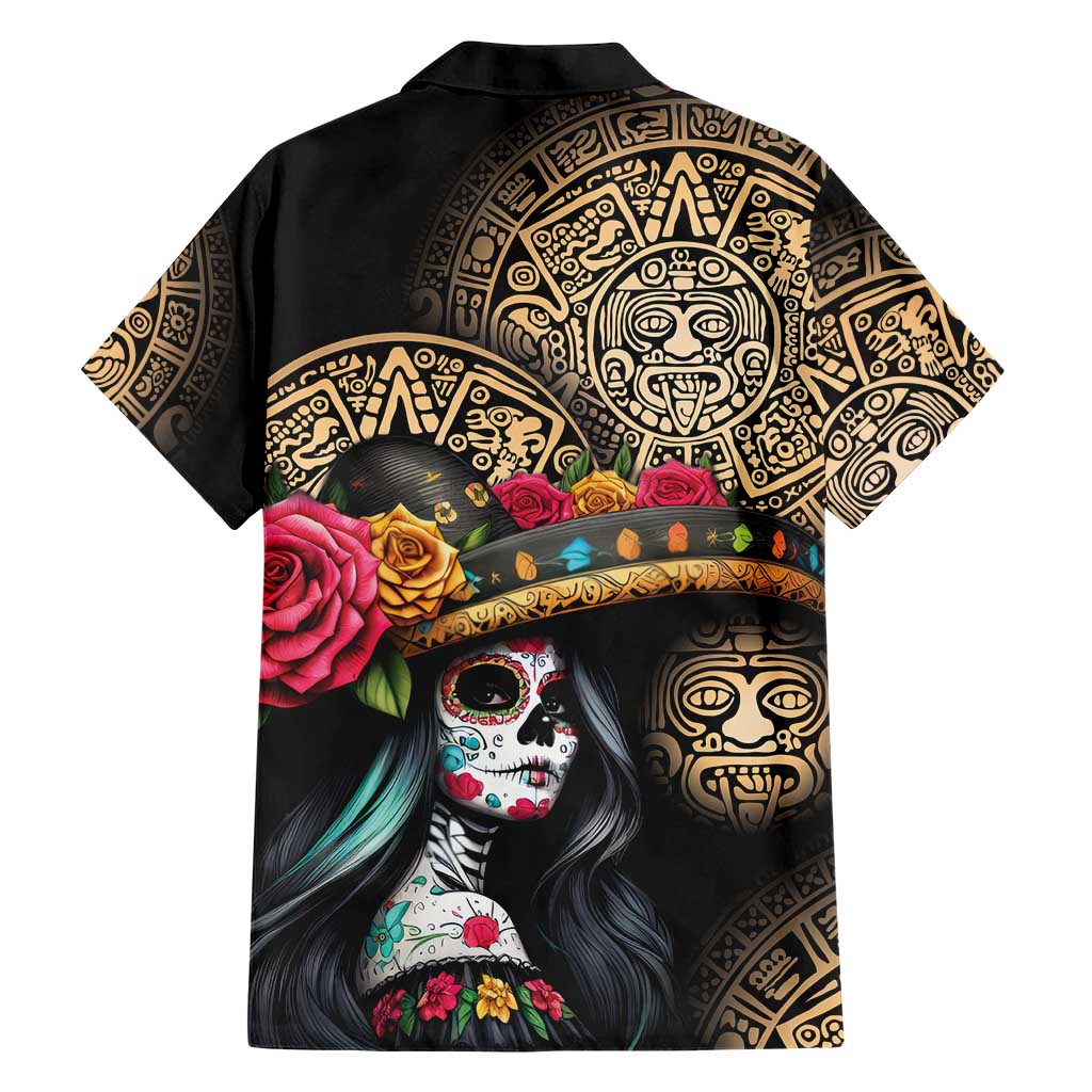 La Calavera Catrina Aztec Circle Hawaiian Shirt Dia de Muertos - Wonder Print Shop