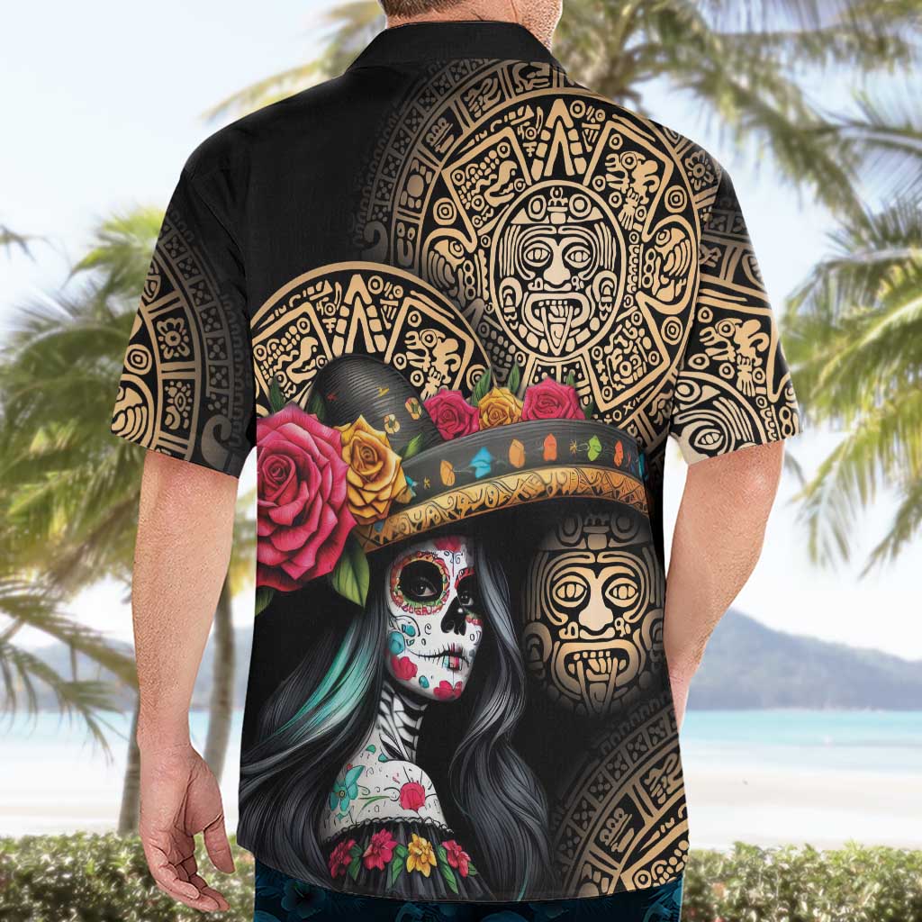 La Calavera Catrina Aztec Circle Hawaiian Shirt Dia de Muertos - Wonder Print Shop