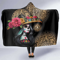La Calavera Catrina Aztec Circle Hooded Blanket Dia de Muertos