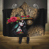 La Calavera Catrina Aztec Circle Hooded Blanket Dia de Muertos
