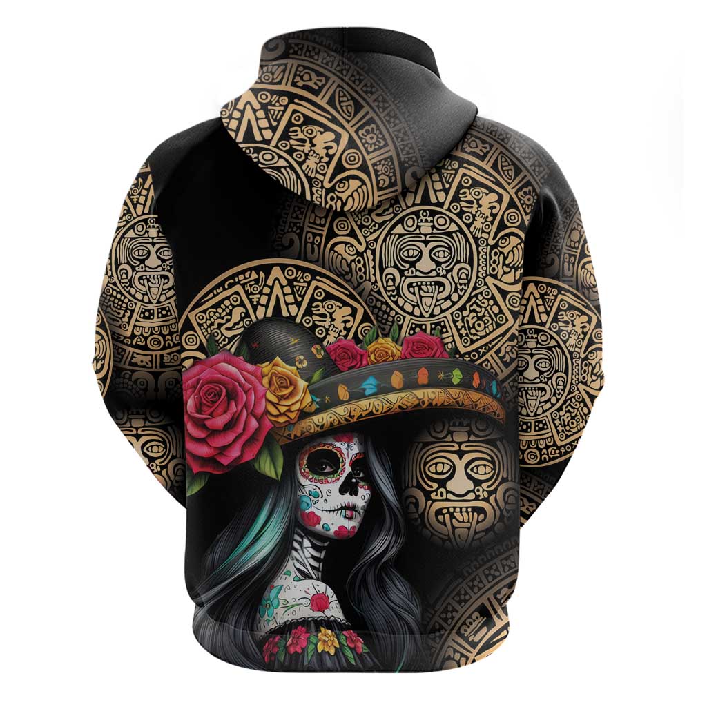 La Calavera Catrina Aztec Circle Hoodie Dia de Muertos - Wonder Print Shop