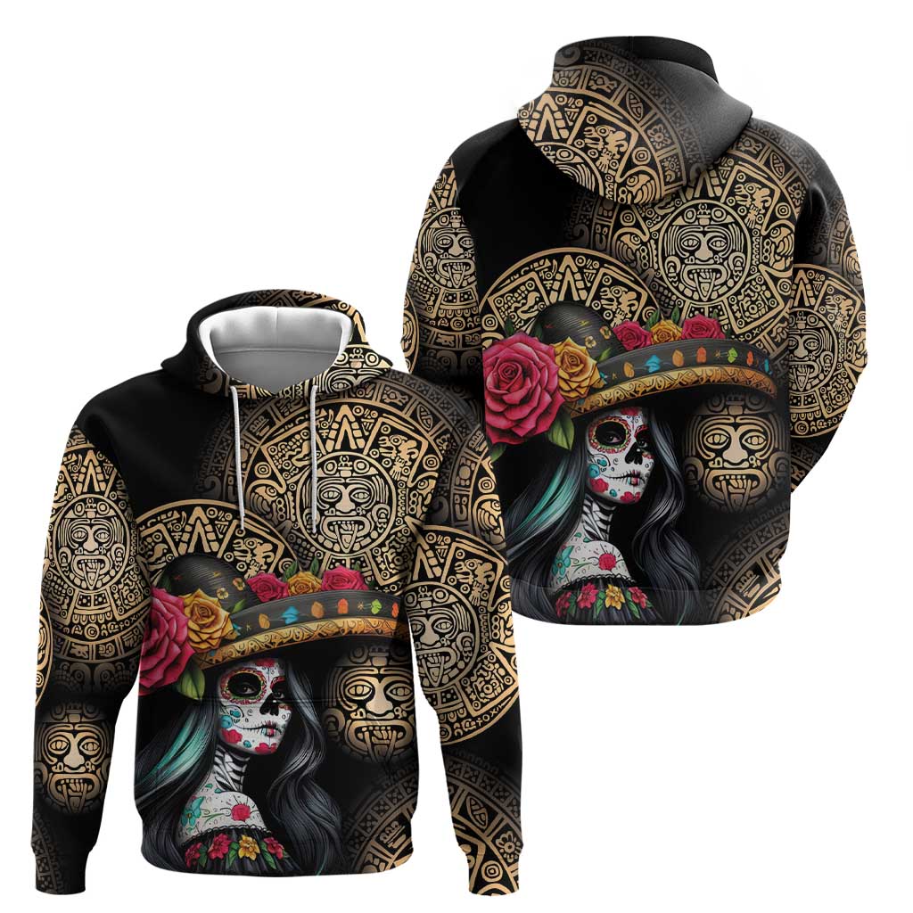 La Calavera Catrina Aztec Circle Hoodie Dia de Muertos - Wonder Print Shop