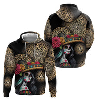 La Calavera Catrina Aztec Circle Hoodie Dia de Muertos - Wonder Print Shop