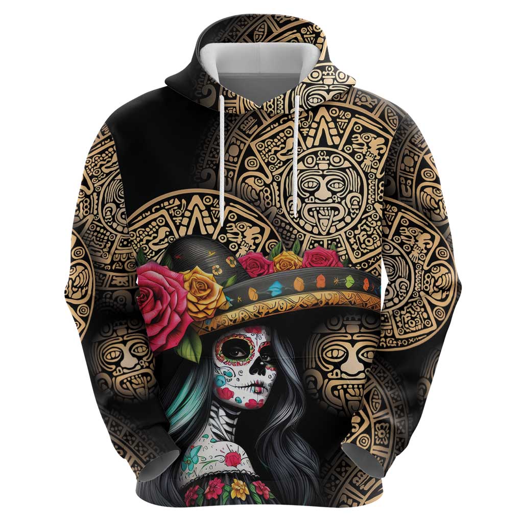 La Calavera Catrina Aztec Circle Hoodie Dia de Muertos - Wonder Print Shop