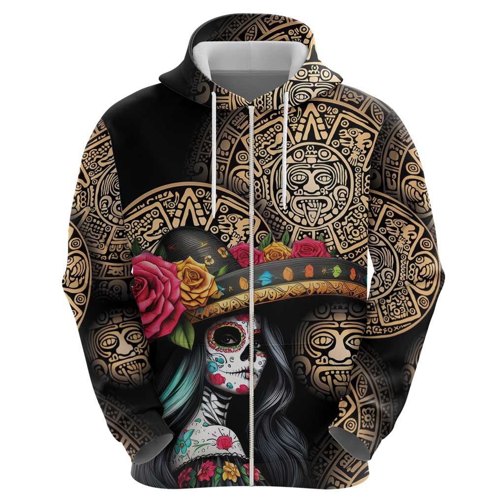 La Calavera Catrina Aztec Circle Hoodie Dia de Muertos - Wonder Print Shop