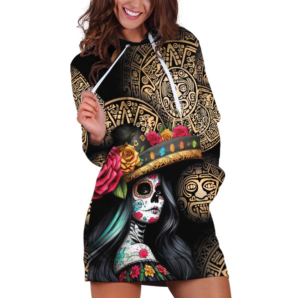 La Calavera Catrina Aztec Circle Hoodie Dress Dia de Muertos - Wonder Print Shop