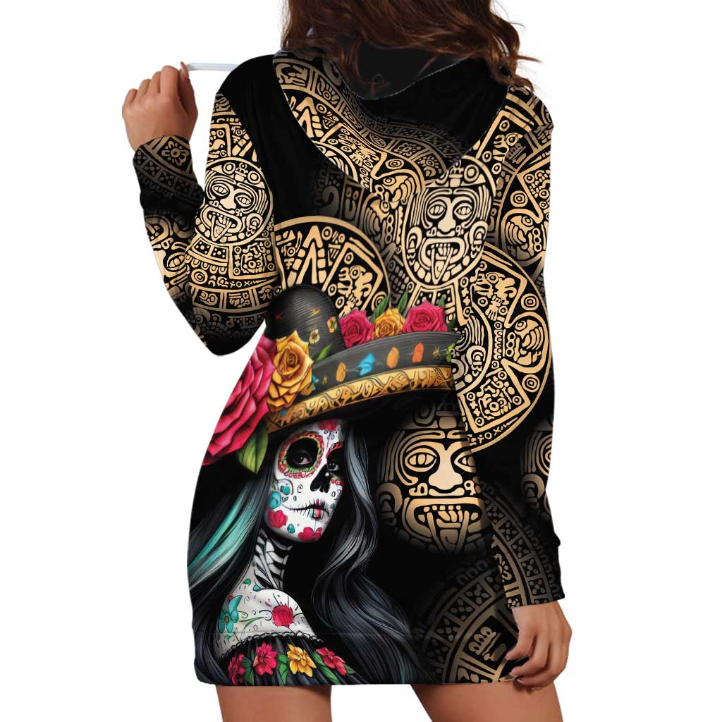 La Calavera Catrina Aztec Circle Hoodie Dress Dia de Muertos - Wonder Print Shop