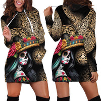 La Calavera Catrina Aztec Circle Hoodie Dress Dia de Muertos - Wonder Print Shop