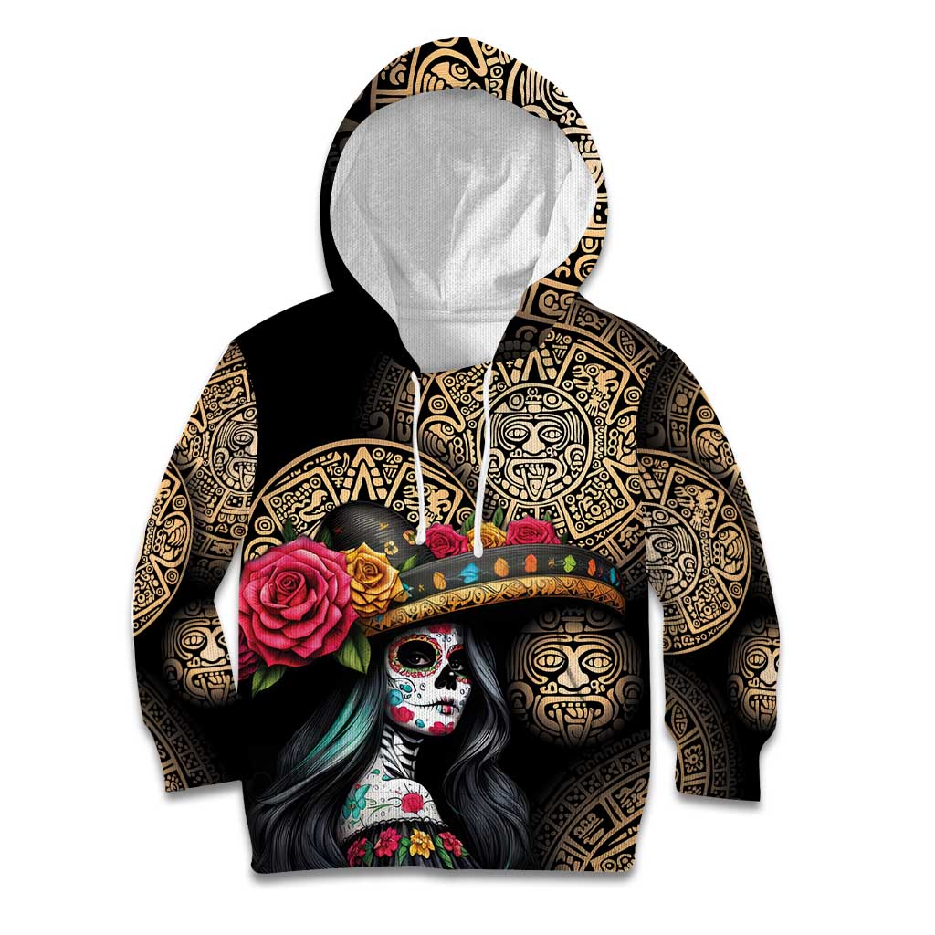 La Calavera Catrina Aztec Circle Kid Hoodie Dia de Muertos - Wonder Print Shop