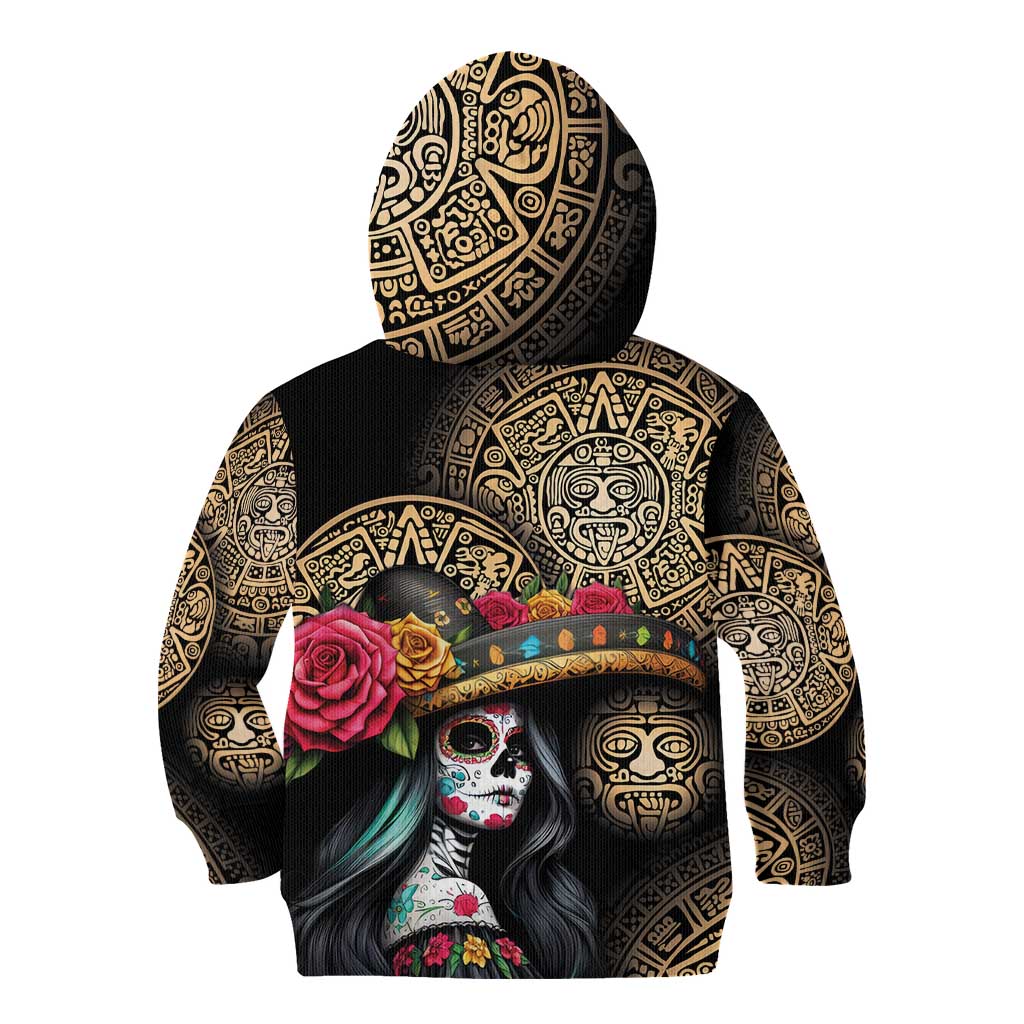 La Calavera Catrina Aztec Circle Kid Hoodie Dia de Muertos - Wonder Print Shop