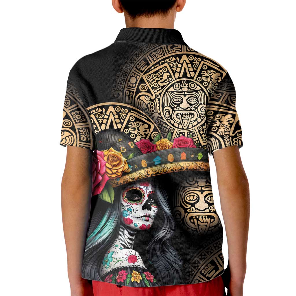 La Calavera Catrina Aztec Circle Kid Polo Shirt Dia de Muertos - Wonder Print Shop