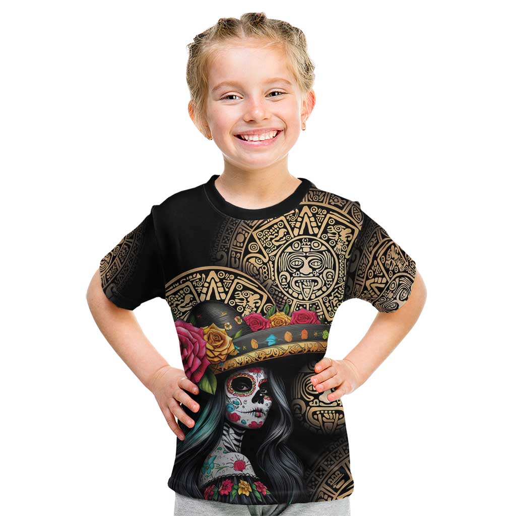 La Calavera Catrina Aztec Circle Kid T Shirt Dia de Muertos - Wonder Print Shop