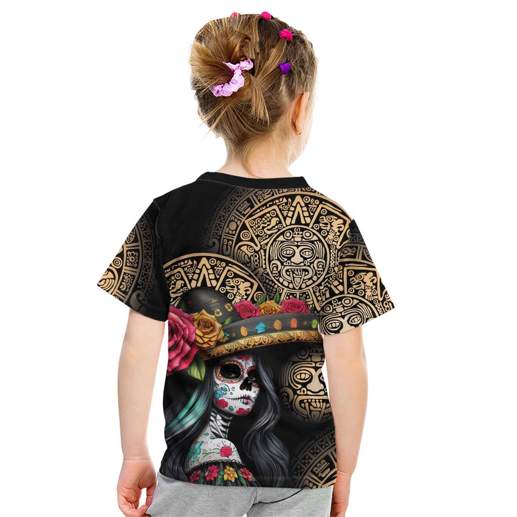 La Calavera Catrina Aztec Circle Kid T Shirt Dia de Muertos - Wonder Print Shop