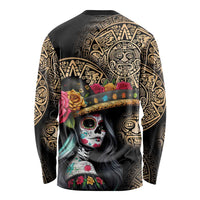 La Calavera Catrina Aztec Circle Long Sleeve Shirt Dia de Muertos - Wonder Print Shop