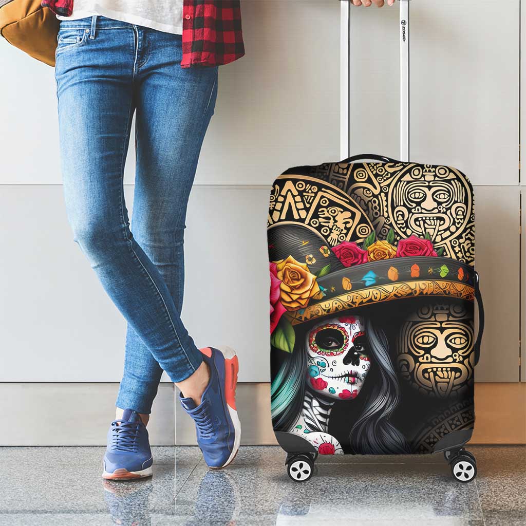La Calavera Catrina Aztec Circle Luggage Cover Dia de Muertos - Wonder Print Shop