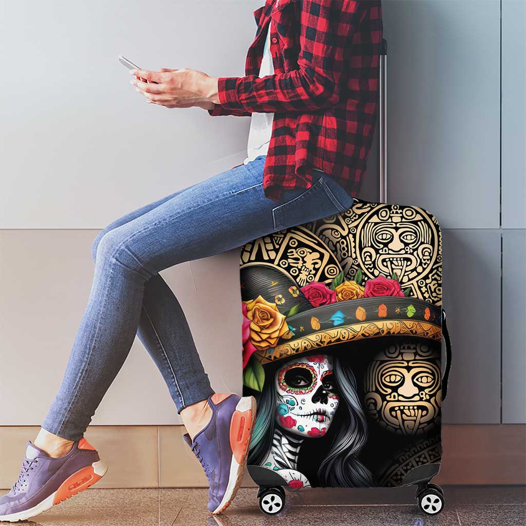 La Calavera Catrina Aztec Circle Luggage Cover Dia de Muertos - Wonder Print Shop