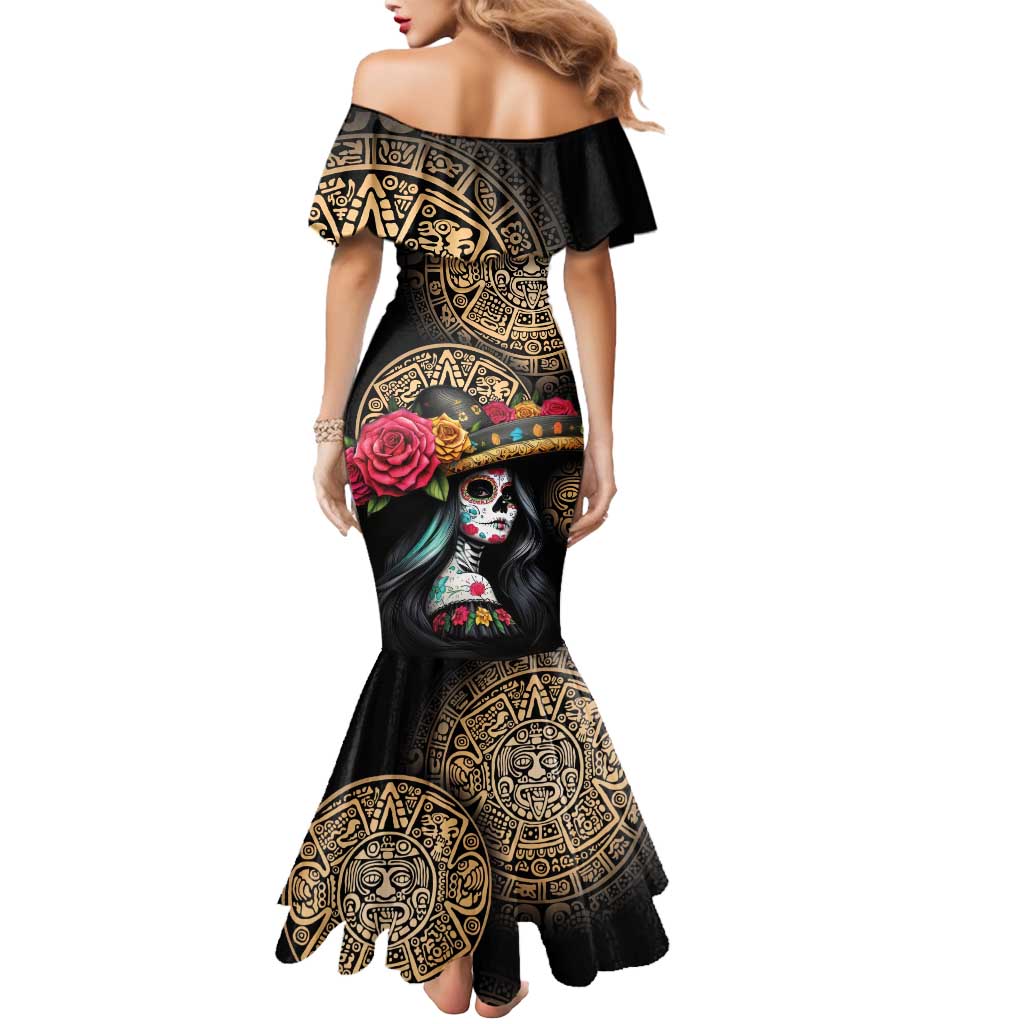 La Calavera Catrina Aztec Circle Mermaid Dress Dia de Muertos - Wonder Print Shop