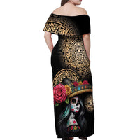 La Calavera Catrina Aztec Circle Off Shoulder Maxi Dress Dia de Muertos - Wonder Print Shop