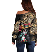 La Calavera Catrina Aztec Circle Off Shoulder Sweater Dia de Muertos - Wonder Print Shop