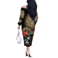 La Calavera Catrina Aztec Circle Off The Shoulder Long Sleeve Dress Dia de Muertos - Wonder Print Shop